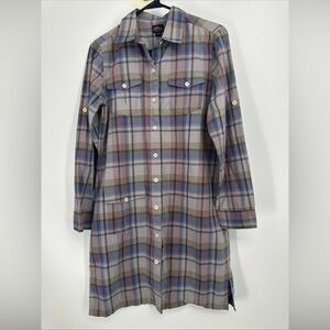 LL Bean Vtg Sz 10P Plaid Button Front Shirt Dress Midi Long Sleeve USA Tradwife